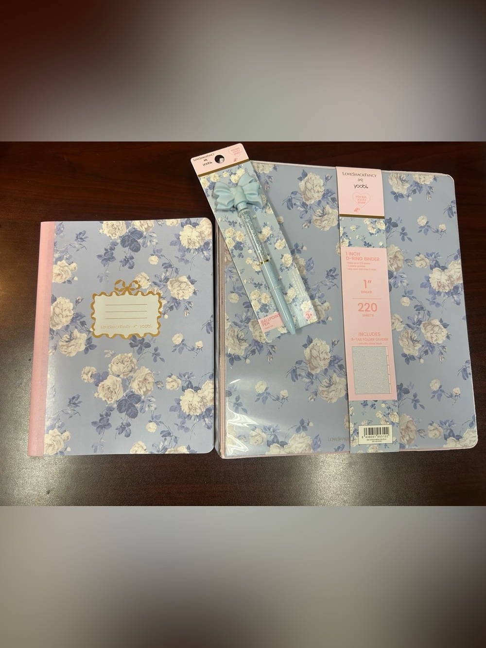 LoveShackFancy Blue Floral Notebook & Planner Set with Pink Accents